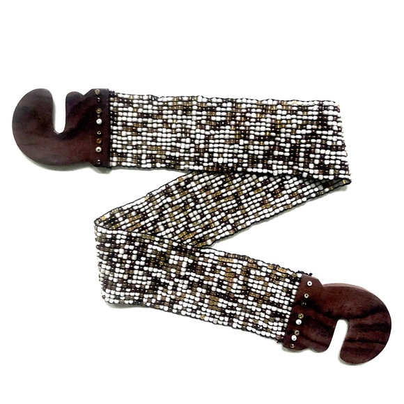1970’s Wide Beaded Belt with Wood Closure